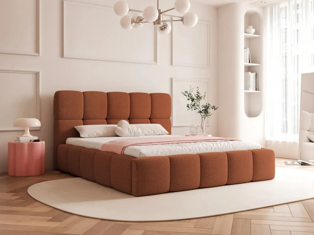 Pat 200 x 200 tapitat cu Stofa Loop Teracota Livia