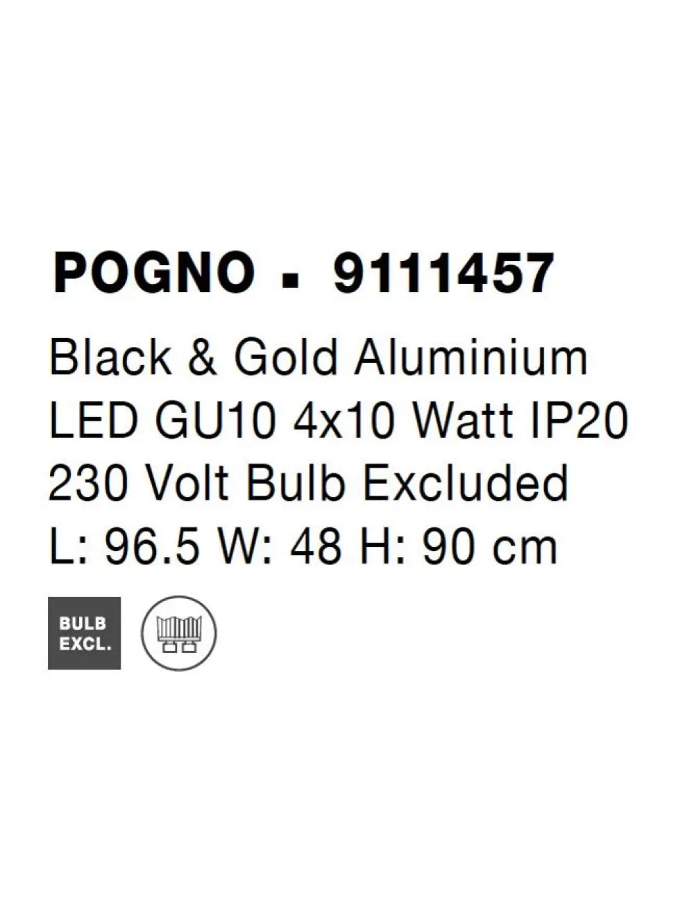 Lustra structura din Aluminiu Negru si abajur din Aluminiu Auriu H90xL96.5cm IP20 POGNO
