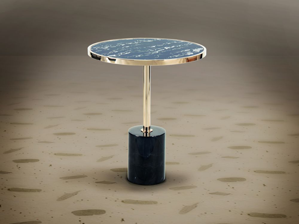 Masuta de colt rotunda din marmura si otel inoxidabil Negru/Auriu D46xH54cm Dekala