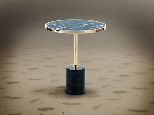 Masuta de colt rotunda din marmura si otel inoxidabil Negru/Auriu D46xH54cm Dekala