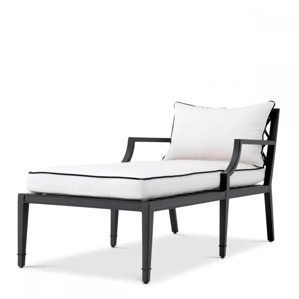 Sezlong din Metal Negru si Stofa Alb H79xL157cm Bella Vista Eichholtz
