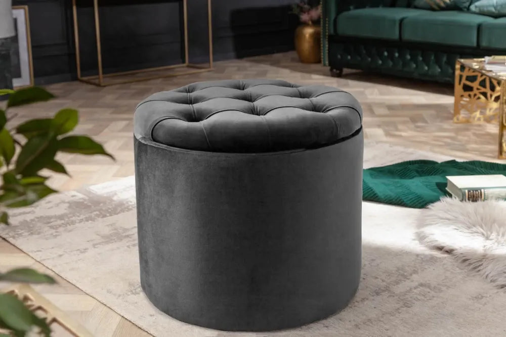 Puf cu spatiu de depozitare din Catifea Gri inchis H43xL50cm Modern Barock