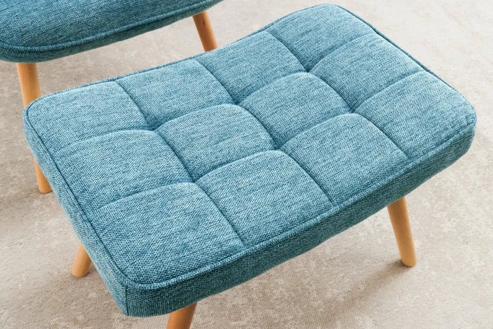 Puf din Lemn de fag Maro si Stofa Albastru H39xL60cm Scandinavia
