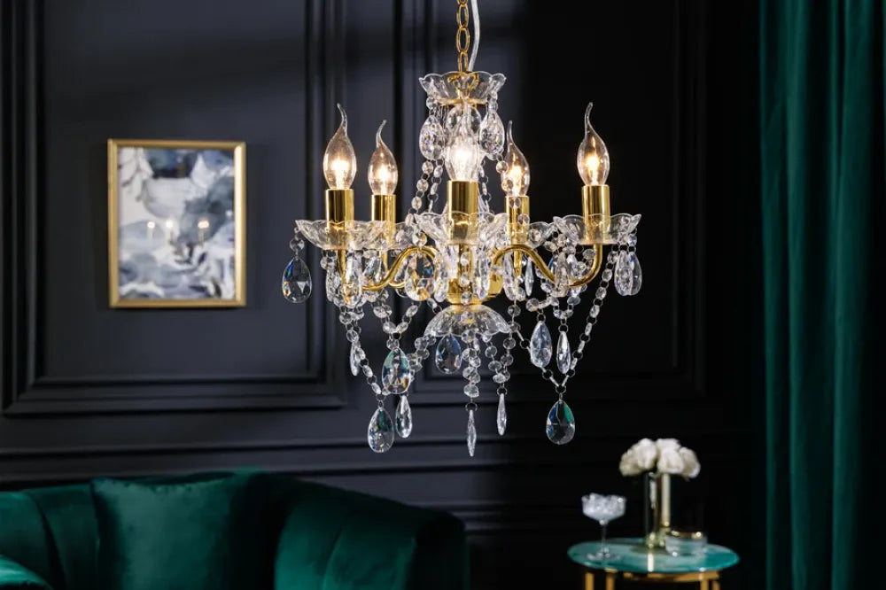 Candelabru din Metal Auriu si Acrilic Transparent D30xH40cm DIAMONDS
