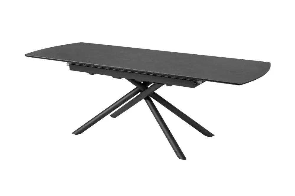 Masa din Sticla securizata/Ceramica Gri cu efect de marmura si Metal Negru L180-230xH77cm Mikado