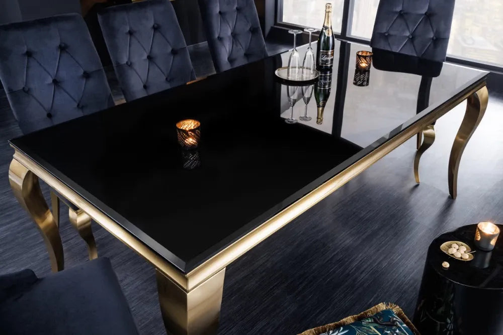 Masa din Sticla securizata Negru si Otel inoxidabil Auriu L200xH75cm Modern barock