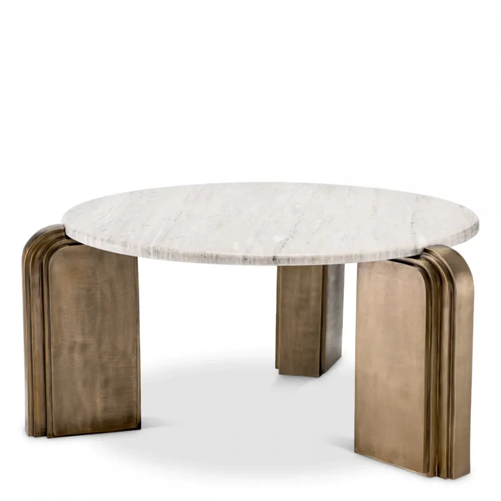 Masuta de cafea Rotunda din Aluminiu Alama antichizata si Marmura Bej D99xH46cm Albion Eichholtz