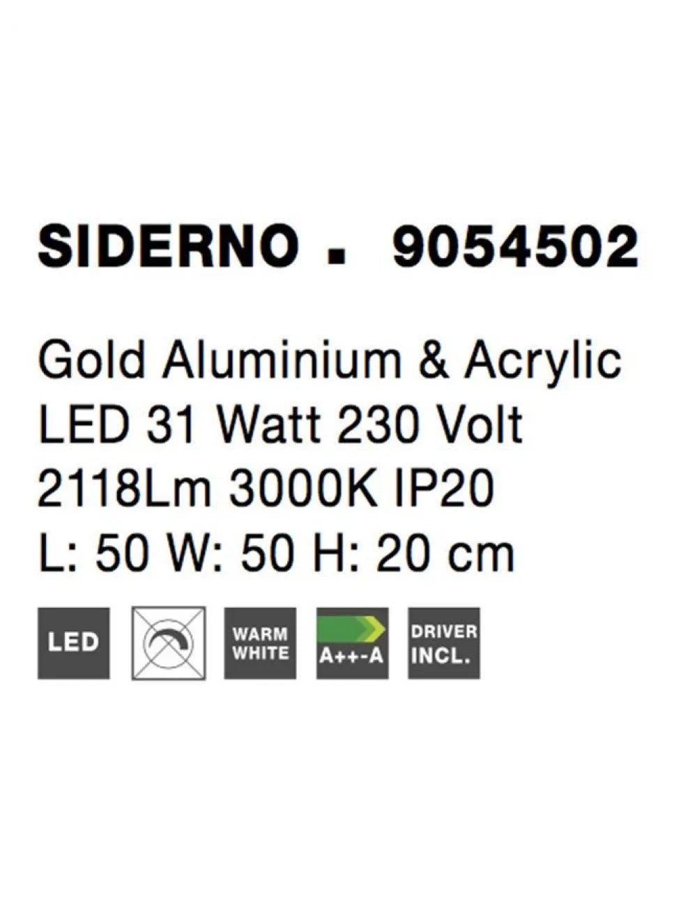Plafoniera structura din Aluminiu Auriu si abajur din Acrilic Transparent H20xL50cm IP20 31W 2118lm 3000k SIDERNO