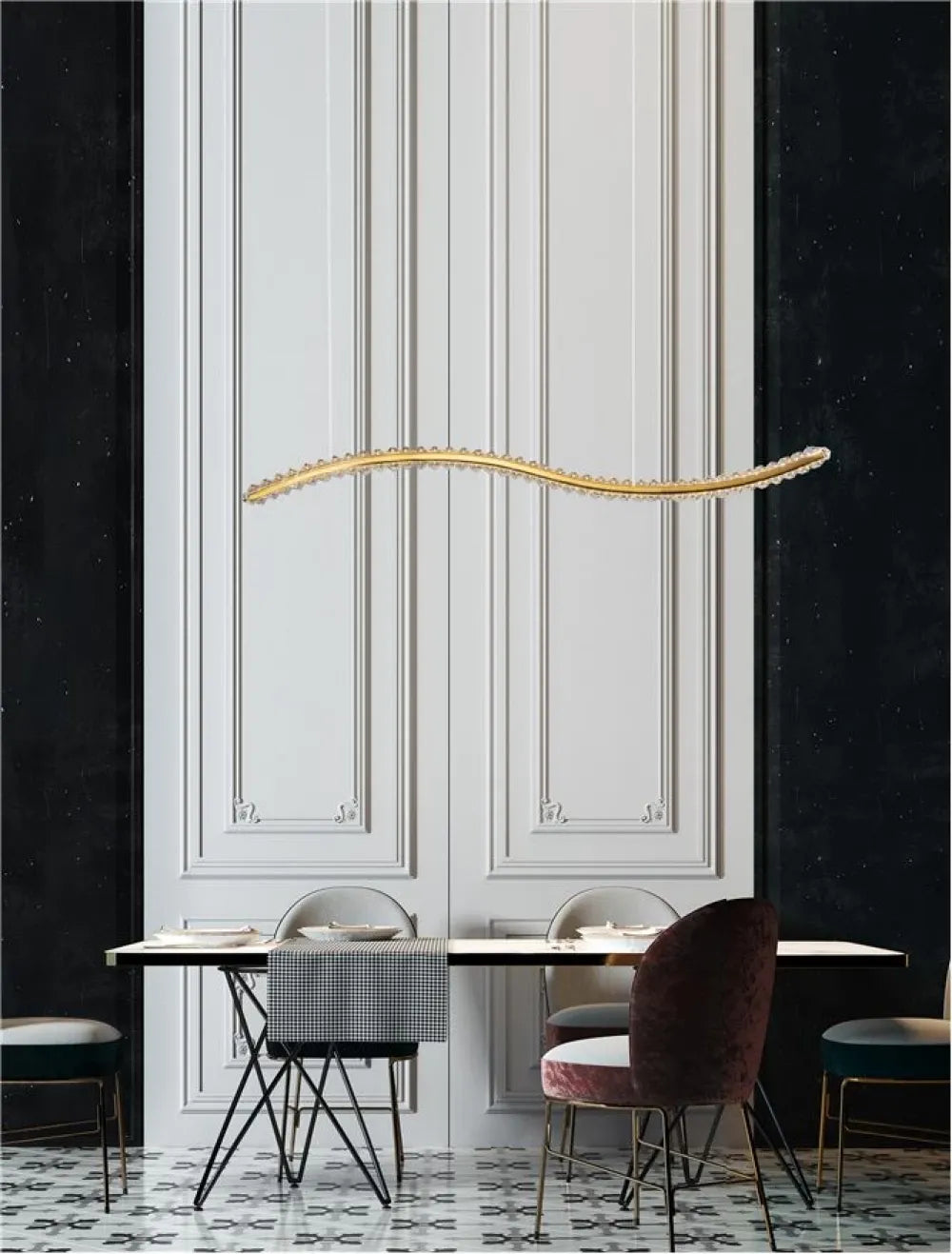 Lustra structura din Metal Auriu si abajur din Cristal Transparent H150xL100cm IP20 43W 3351lm 3500k AURELIA