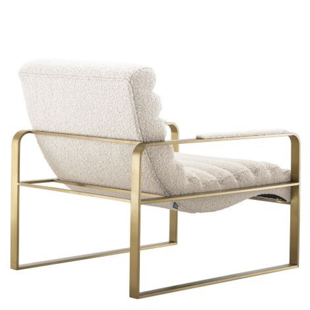 Fotoliu tapitat cu Boucle Crem cu baza din Metal Auriu H77xL69xA88cm Olsen