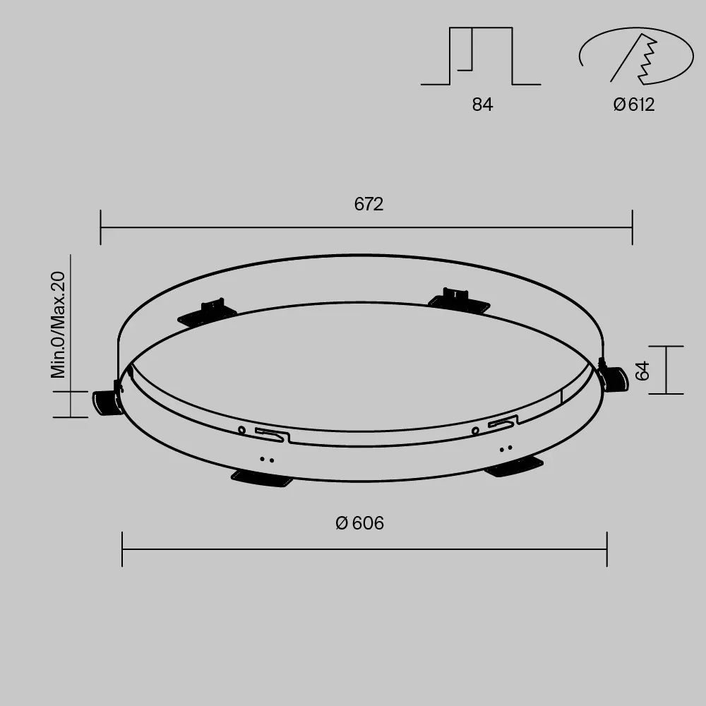 Acesoriu pentru incastrare plafoniera Zon de diametru 60cm din Metal Alb