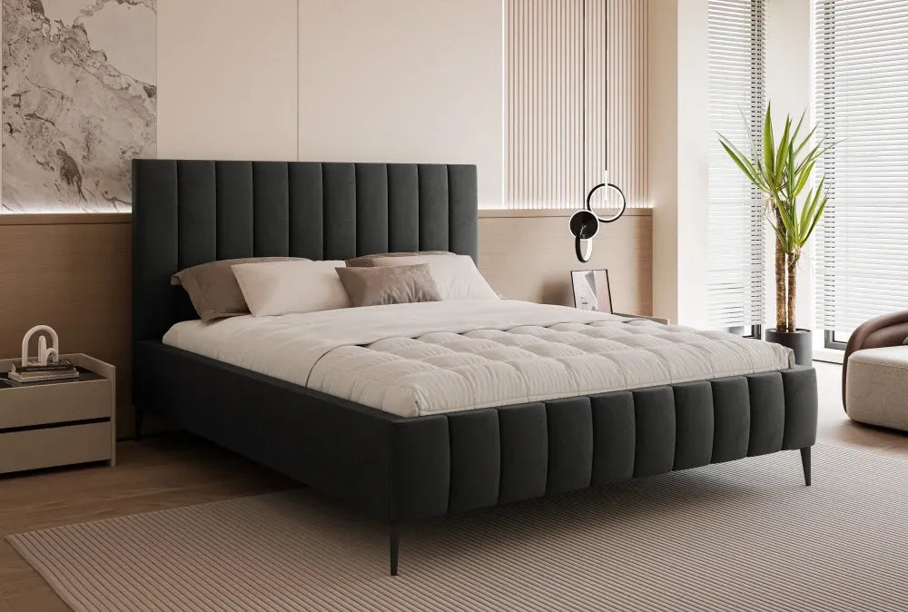 Pat 140 x 200 tapitat cu Catifea Velutto Negru Adel