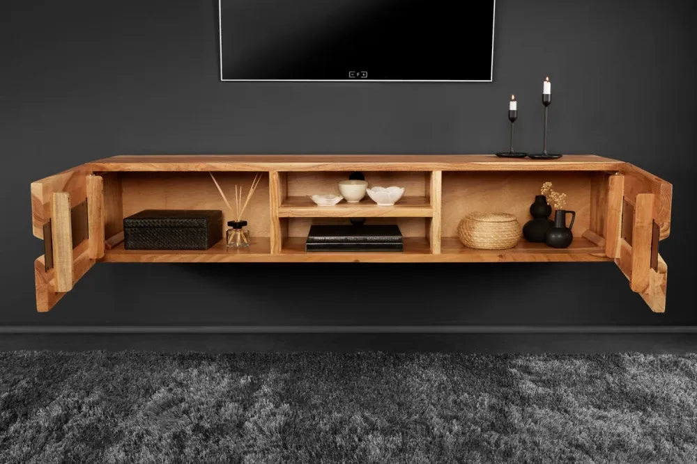 Comoda TV suspendata din Lemn de salcam Maro L160xH30cm AMAZONAS