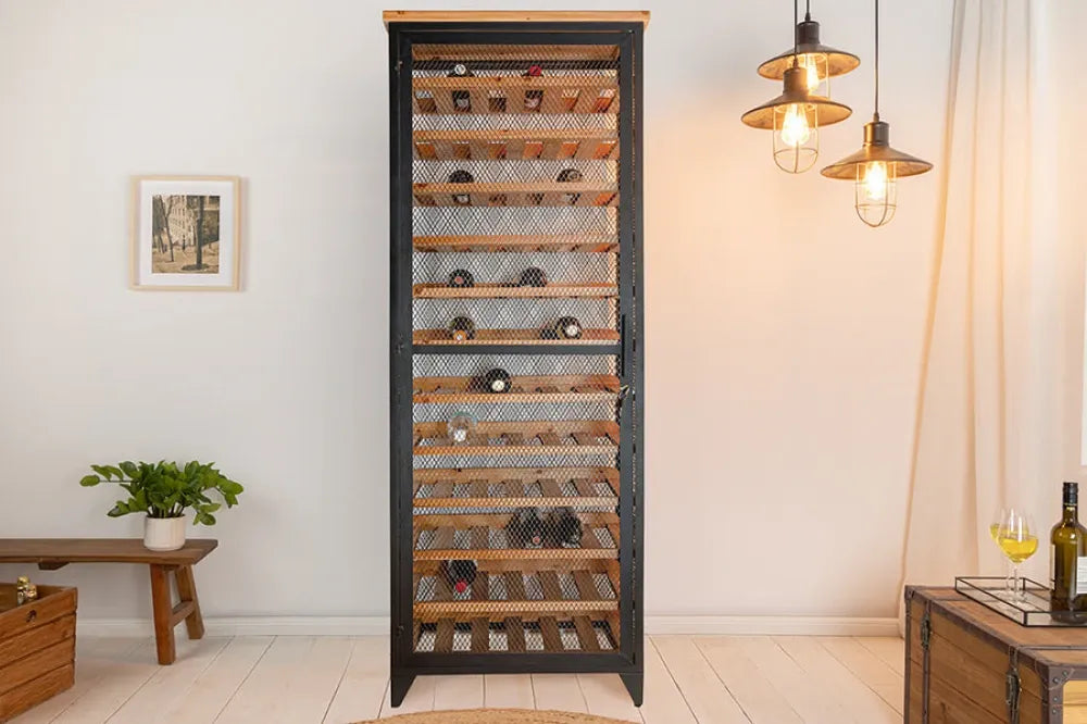 Dulap de vinuri din Lemn de brad Maro si Metal Negru L67xH184cm BODEGA