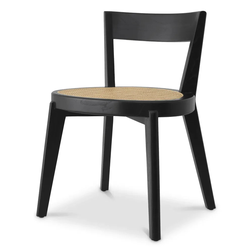 Scaun din Ratan Bej si Lemn Negru L54xA47xH76cm Alvear Eichholtz
