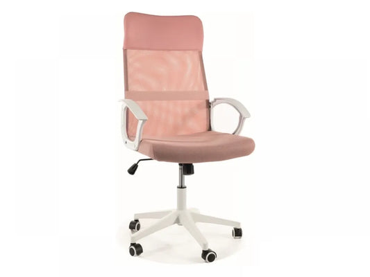Scaun de birou cu inaltime reglabila tapitat cu Stofa/plasa Roz cu picioare din Plastic Alb H107-117xL59xA48cm Q-026