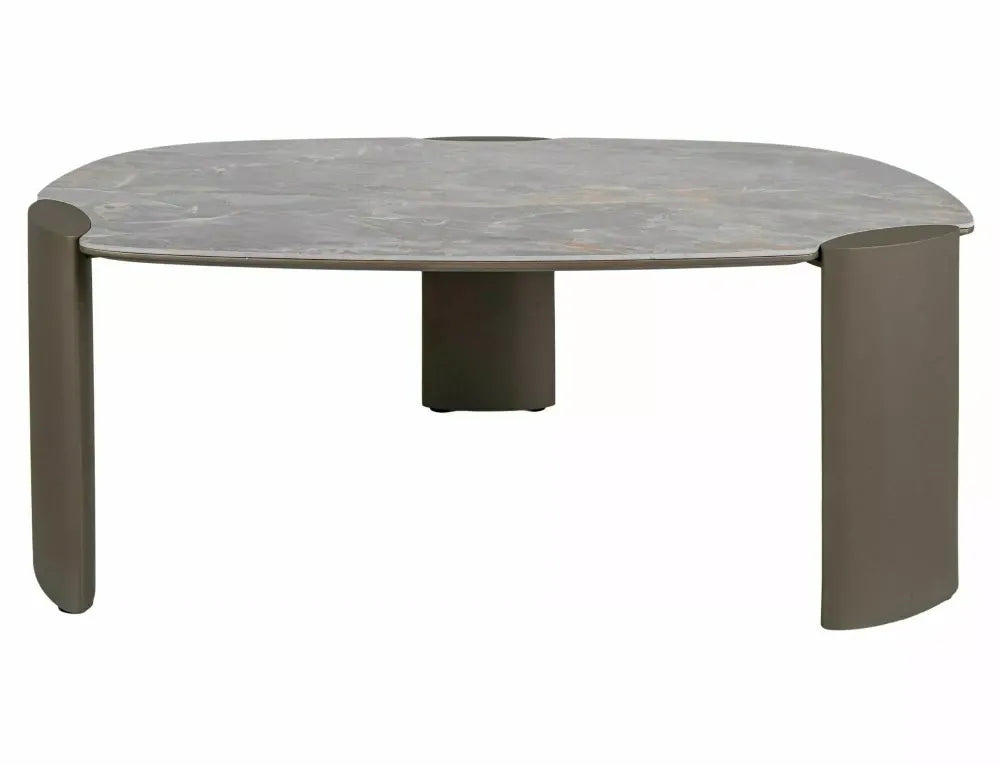 Masuta de cafea din Metal Cupru si MDF+Ceramica Gri lucios cu efect de marmura L118xH43cm Adoro