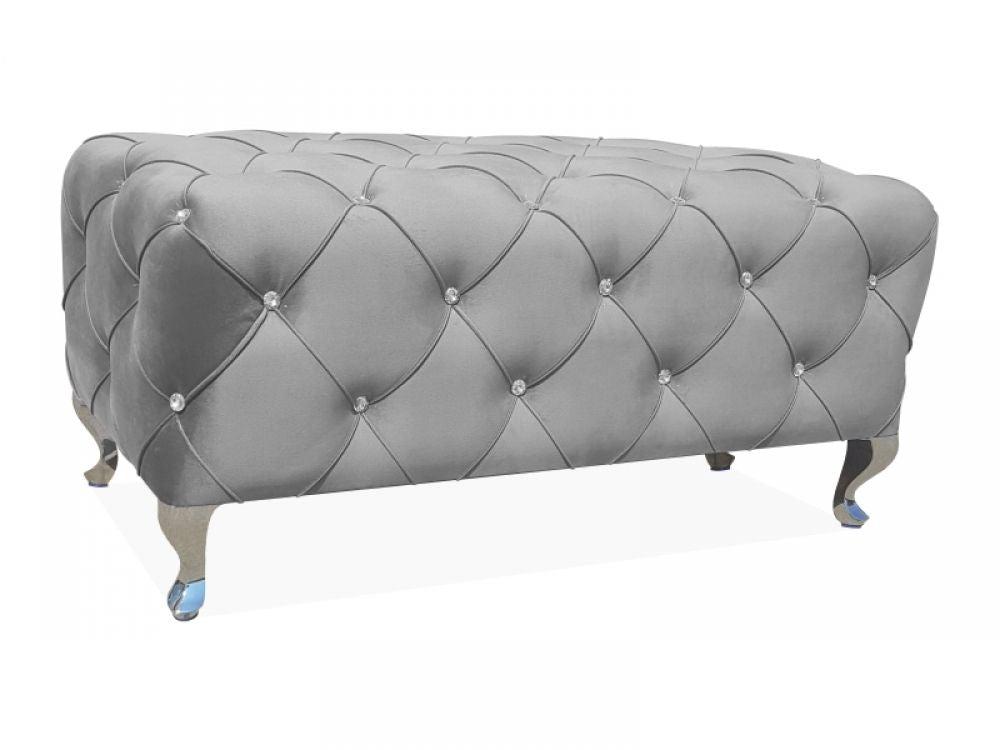 Bancheta din Catifea si Metal Gri/Argintiu L100xH46cm Hestia