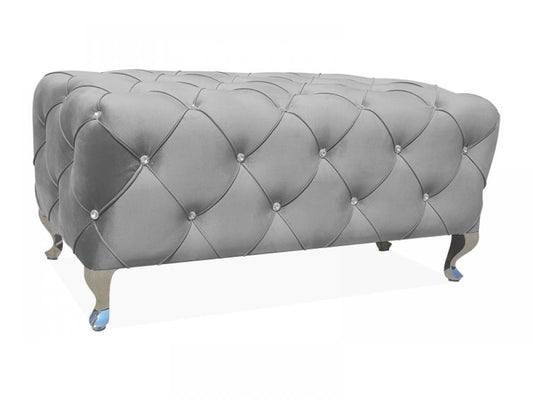 Bancheta din Catifea si Metal Gri/Argintiu L100xH46cm Hestia