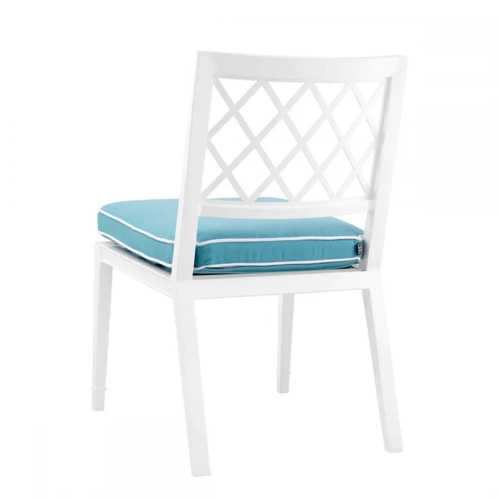 Scaun de exterior din Metal Alb si Stofa Albastru H87xL53xA66cm Paladium Eichholtz