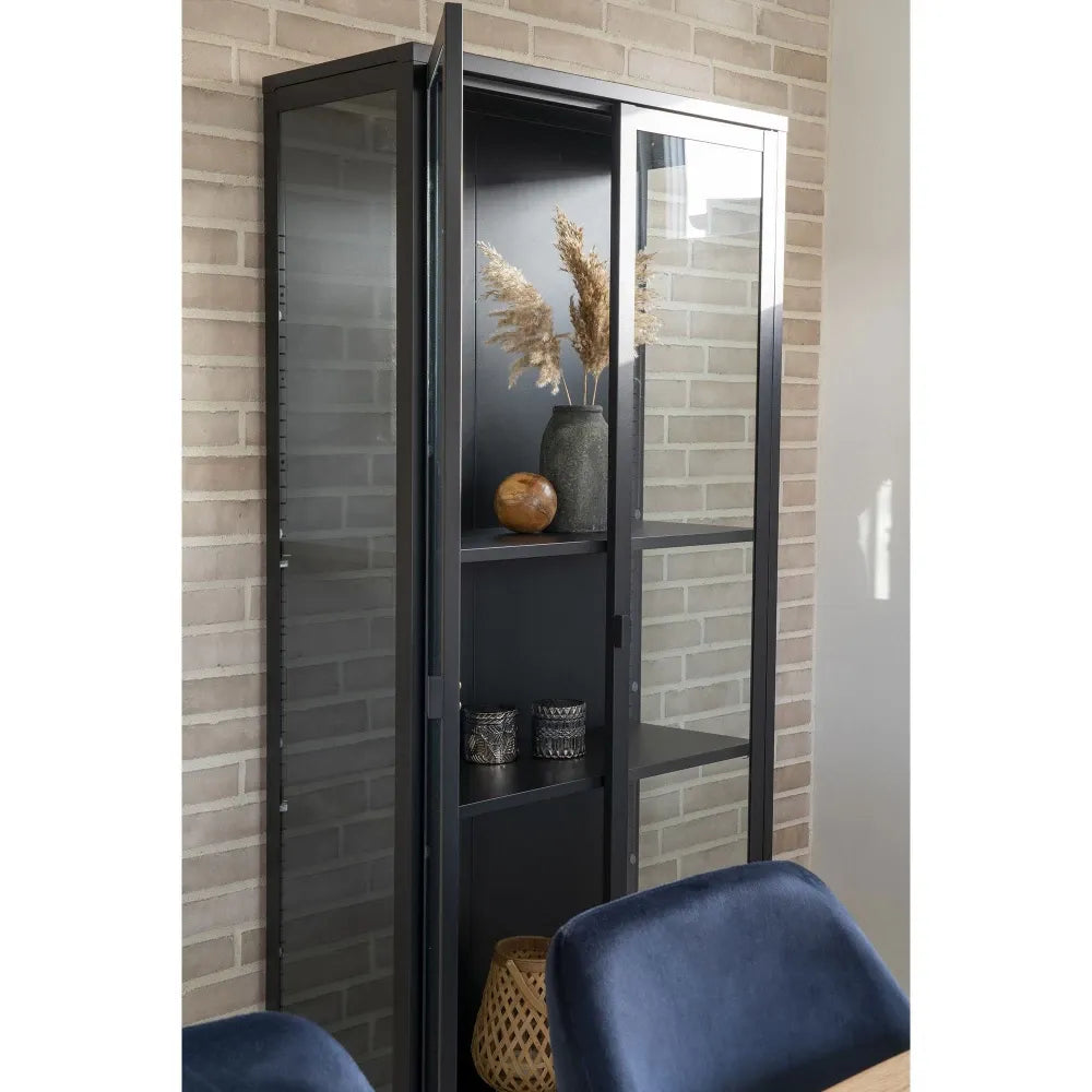 Dulap cu 2 usi din Sticla transparenta si Metal Negru L80xH175cm Brisbane