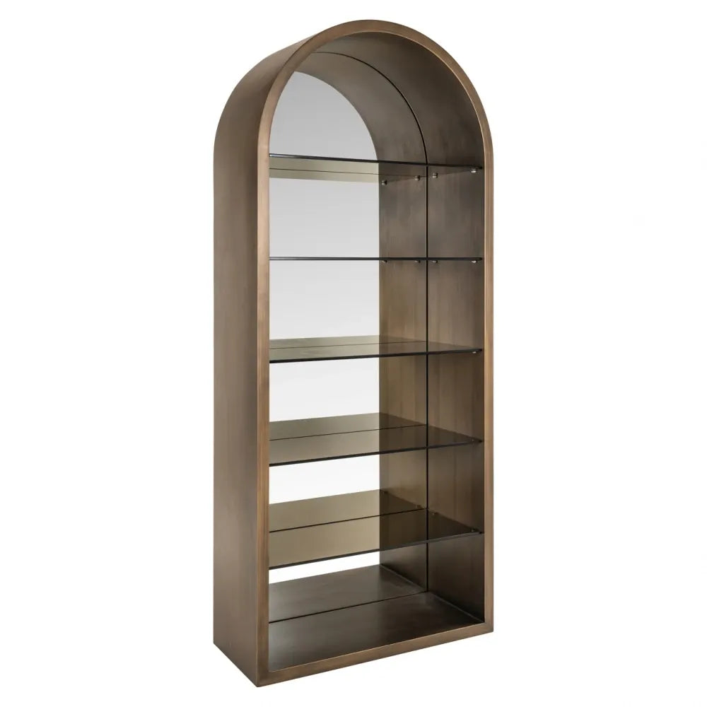 Biblioteca din Metal/Lemn Auriu periat si Sticla securizata transparenta L90xH210cm Bowic
