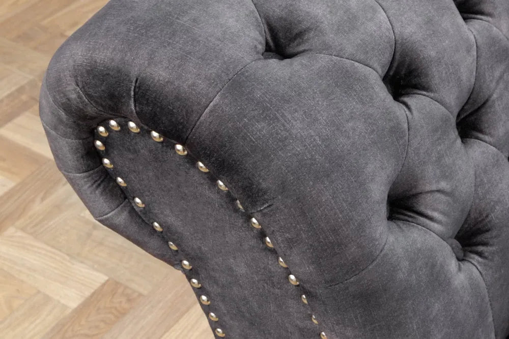 Sezlong tapitat cu Catifea Gri L170cm Chesterfield
