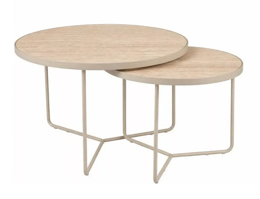 Set 2 masute de cafea din Metal Bej si Ceramica Bej mat D60/80xH45/50cm Italia