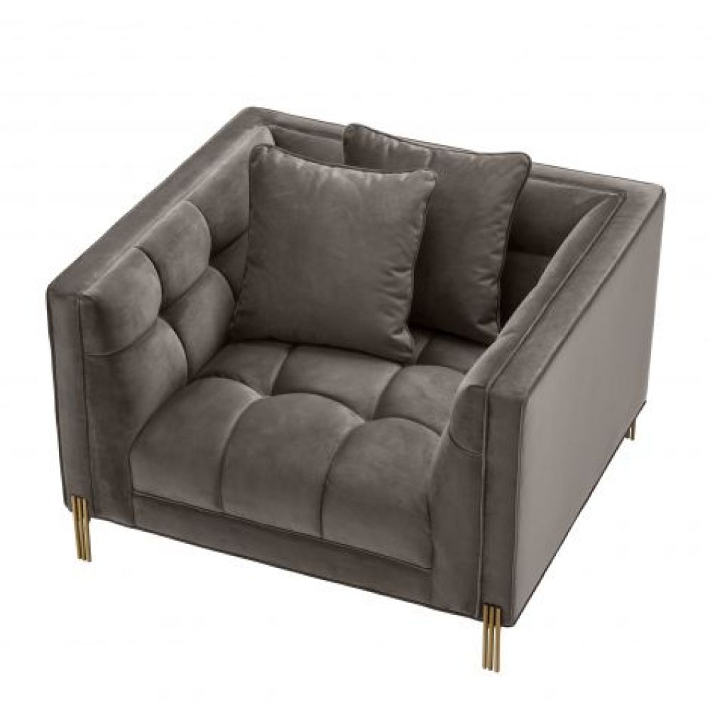 Fotoliu tapitat cu Catifea  Gri cu baza din Metal Auriu H68xL104xA95cm Sienna