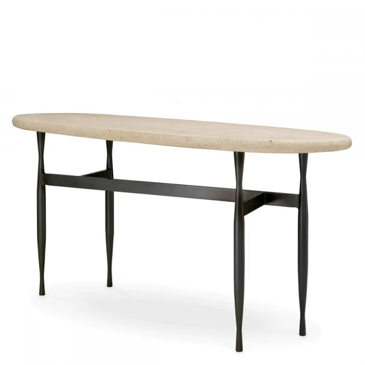Consola din Travertin Bej si Metal Bronz L160xH78cm Palermo Eichholtz