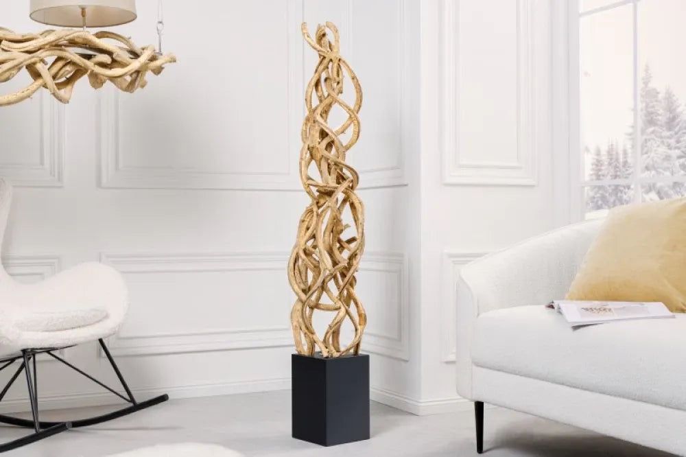 Lampa de podea din MDF Negru si Lemn Maro H151xL30cm Vigne