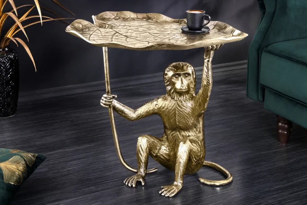 Masuta laterala din Metal Auriu L55xH55cm Wildlife monkey