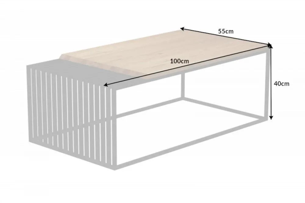 Masuta de cafea Dreptunghiulara din Lemn masiv de stejar Maro si Metal Negru L100xH40cm Architecture