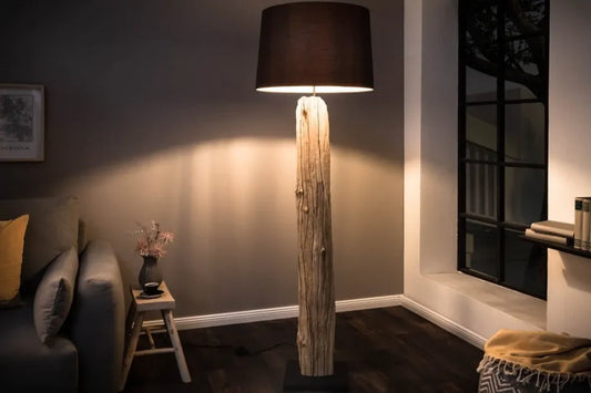 Lampa de podea din Lemn/Metal Maro/Negru si Textil Negru D55xH170cm ROUSILIQUE