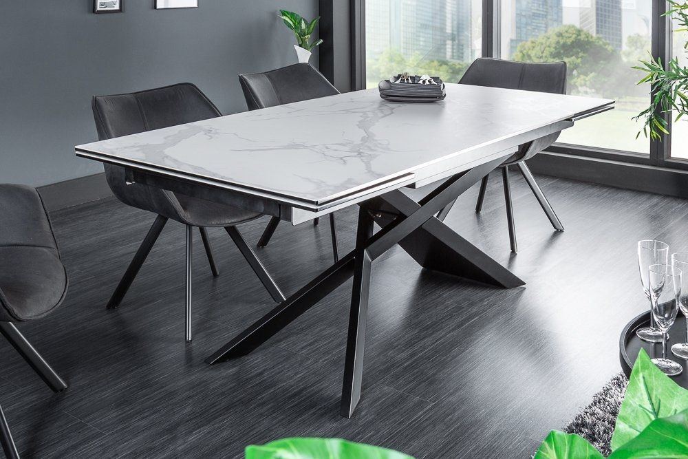 Masa extensibila dreptunghiulara din Ceramica Alb/Negru de 8-10 persoane L180/260x90cm Euphoria