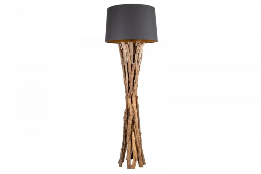 Lampa de podea din Lemn de tec Maro si Textil Negru H151xD50cm Harmony