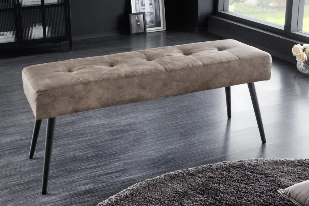 Bancheta din Metal Negru si Microfibra Maro taupe H45xL100cm Boutique