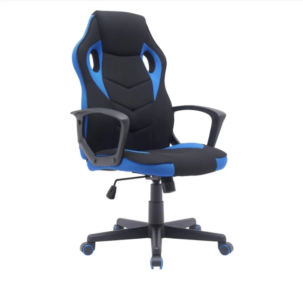 Scaun de gaming cu inaltime reglabila tapitat cu Stofa Negru/Albastru cu picioare din Plastic Negru/Albastru H106-114xL63xA48cm Dakar