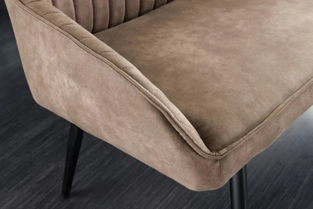 Banca din Metal Negru si Microfibra Maro taupe H82xL160cm Turin