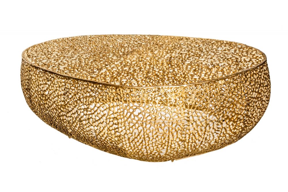 Masuta de cafea Asimetrica din Metal Auriu L122xH42cm Leaf