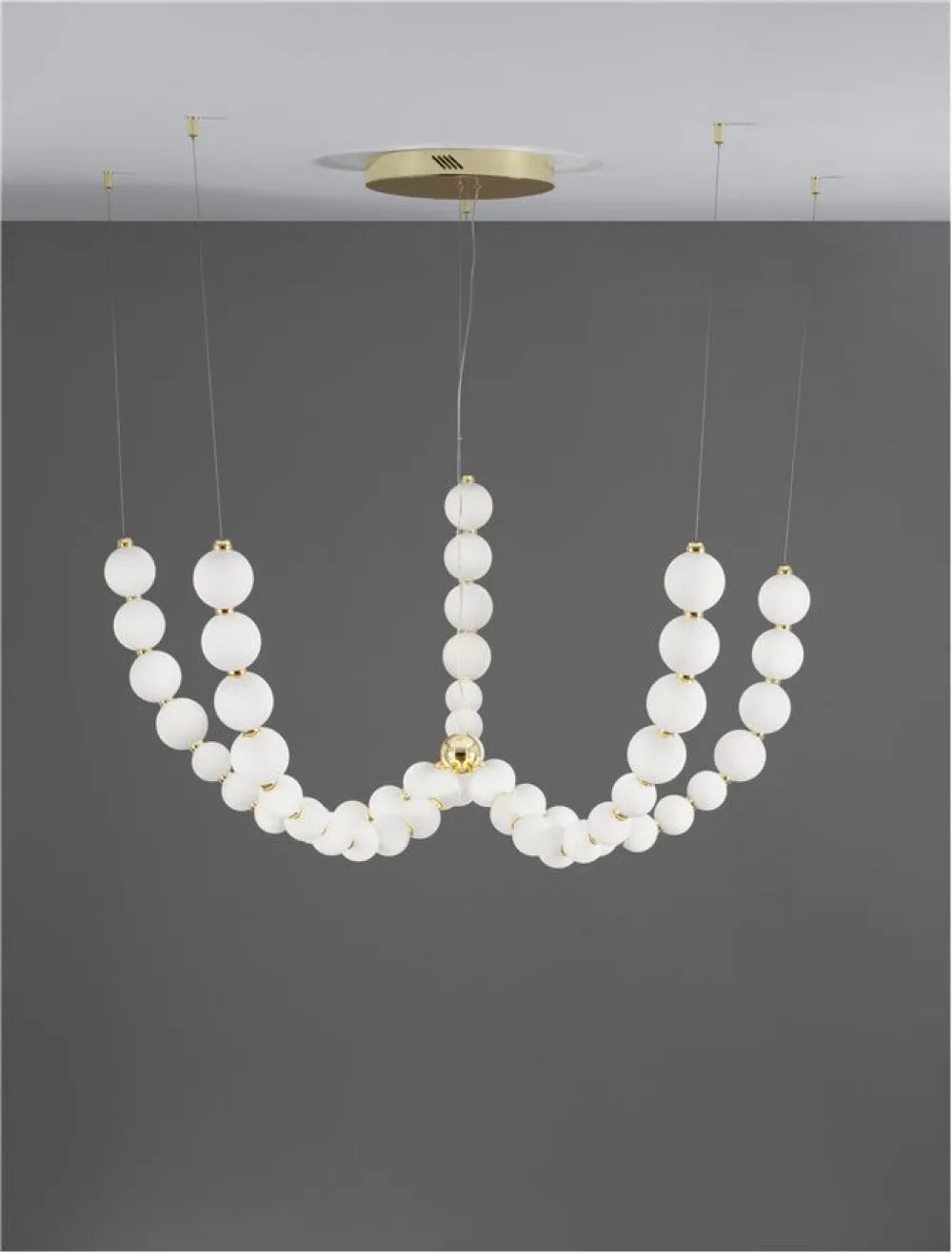 Candelabru structura din Metal Auriu si abajur din Sticla Alb H150xL118cm IP20 125W 11377lm 3000k PERLA