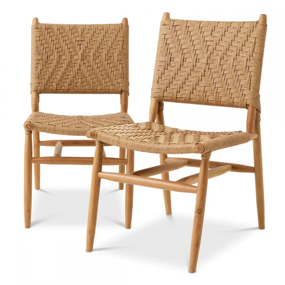 Set 2 scaune de exterior din Lemn de tec Maro si Polietilena Maro H88xL49.5xA65.5cm Laroc Eichholtz