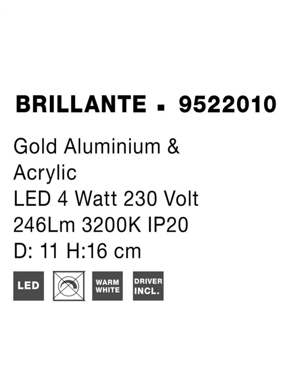 Plafoniera structura din Aluminiu Auriu si abajur din Acrilic Transparent H16xL12cm IP20 6W 246lm 3200k BRILLANTE