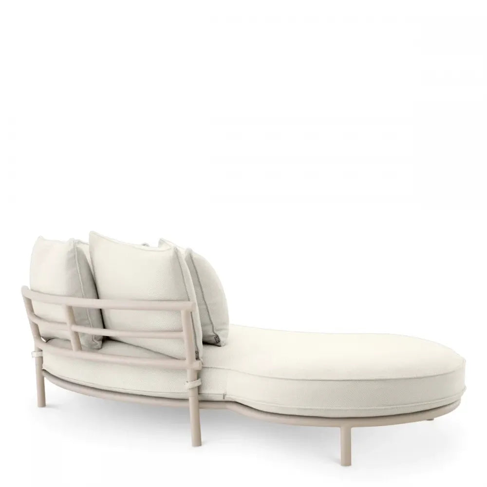 Canapea de exterior stanga din Metal Bej si Stofa Alb/Gri H59xL220cm Laguno  Eichholtz