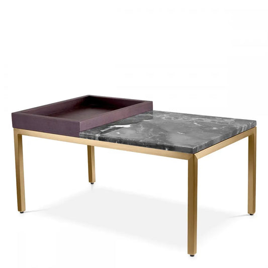 Masuta laterala Dreptunghiulara din Otel inoxidabil Alama si Marmura/Furnir de stejar Gri/Maro L70xl40cm Forma Eichholtz