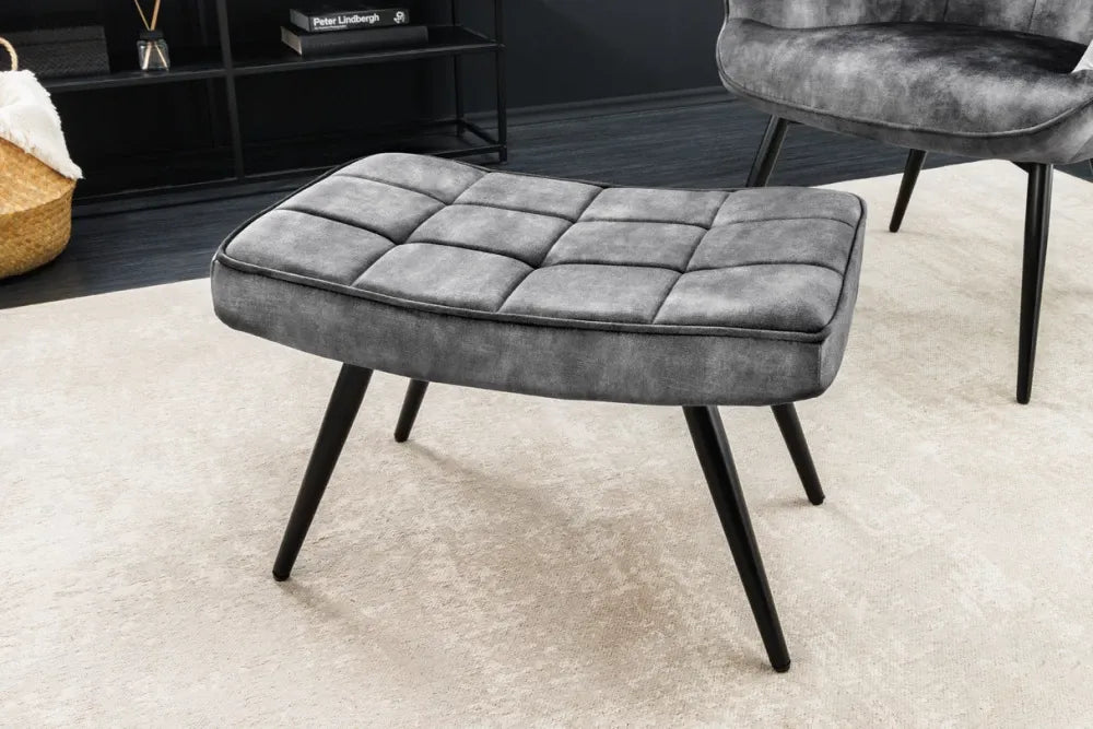 Puf din Metal Negru si Catifea Gri H39xL60cm Scandinavia