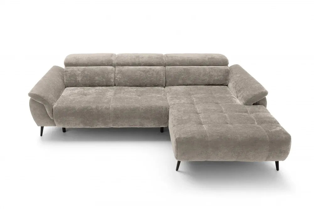 Coltar extensibil electric tapitat cu Chenille Bej cu lada depozitare Genova I