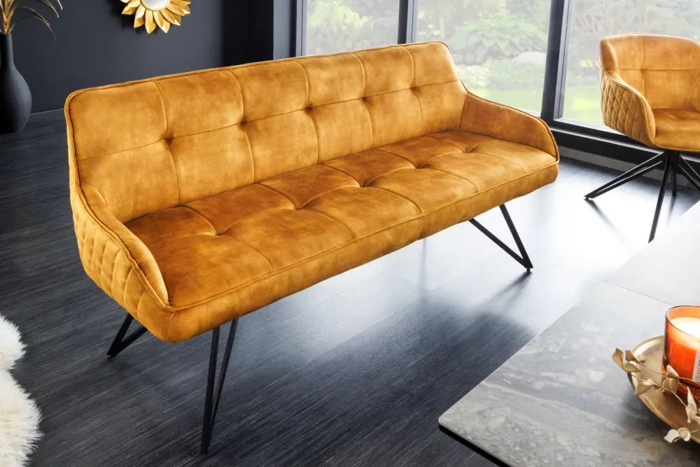 Banca din Metal Negru si Catifea Galben H84xL156cm Euphoria