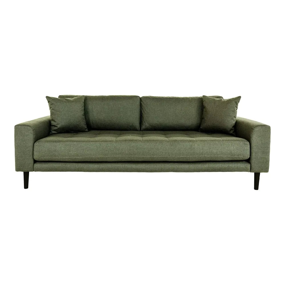 Canapea de 3 locuri cu picioare din lemn de fag negru tapitata cu Stofa Verde L210xH76cm Lido