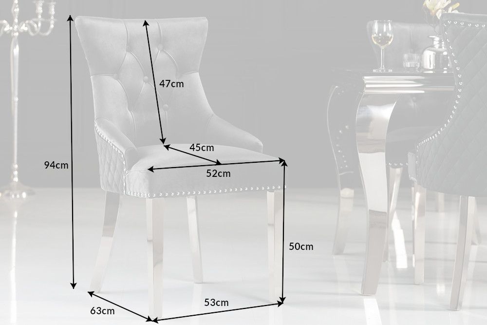 Set 2 scaune tapitat cu Catifea Gri cu picioare din Otel inoxidabil Argintiu H94xL53xA63cm Castle